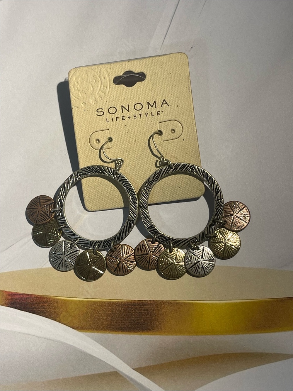 Sonoma Multi-Tone Hoop Earrings with Textured Coin Charms